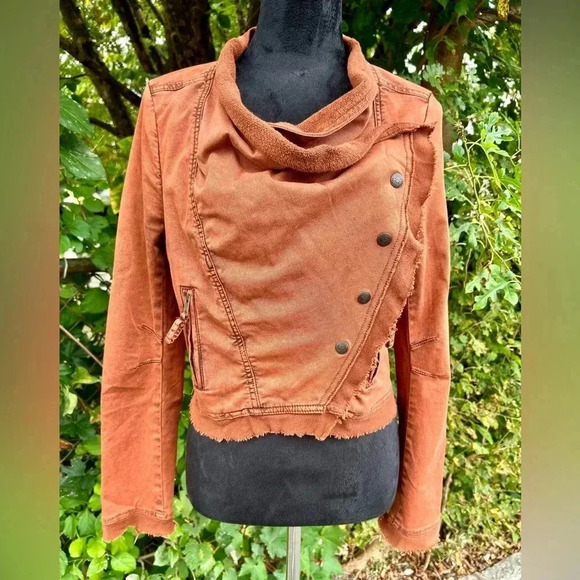 Free People Boho Collapsing Twill Raw Edge Jacket Hanna Rustic Orange Sz XS 006 - Picture 5 of 9